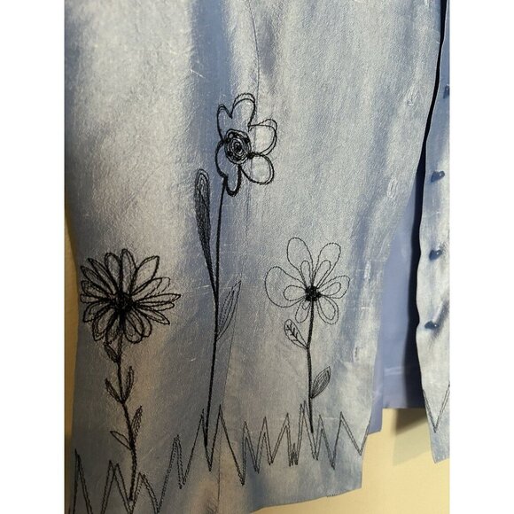 Vintage Y2K 100% Silk Women’s Medium Blouse Top Button Up Sleeveless Blue Floral - Picture 2 of 6
